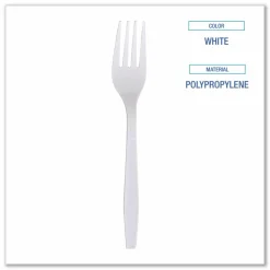 Boardwalk Heavyweight Wrapped Polypropylene Cutlery, Fork, Plastic, White, 1,000/Carton