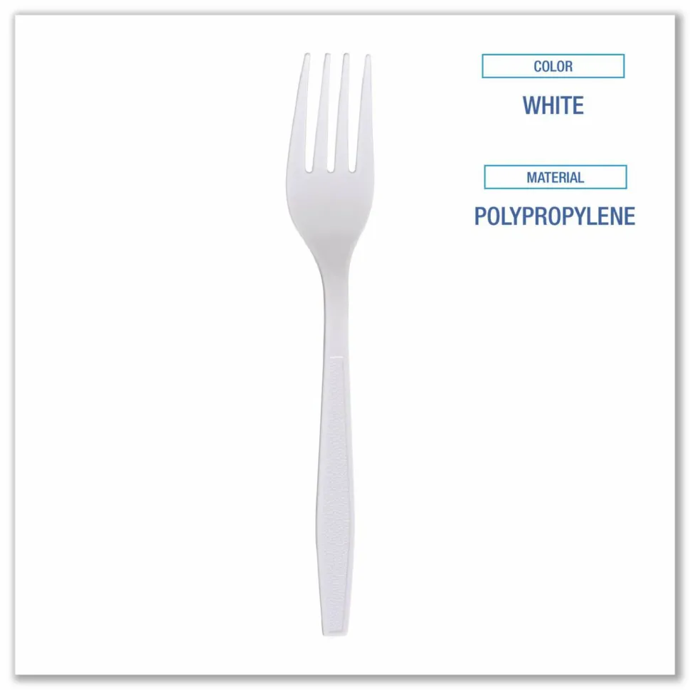Boardwalk Heavyweight Wrapped Polypropylene Cutlery, Fork, Plastic, White, 1,000/Carton