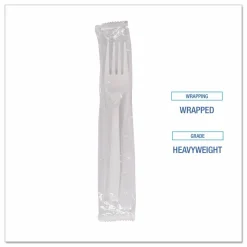 Boardwalk Heavyweight Wrapped Polypropylene Cutlery, Fork, Plastic, White, 1,000/Carton