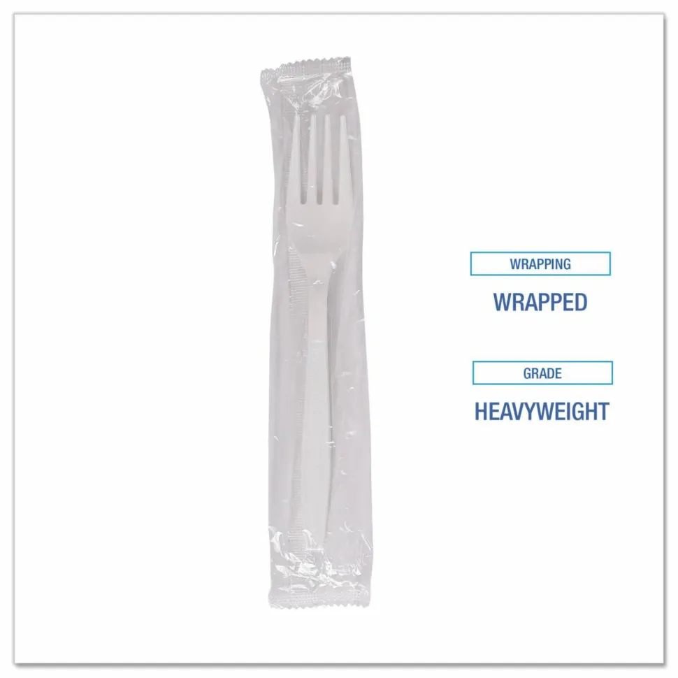 Boardwalk Heavyweight Wrapped Polypropylene Cutlery, Fork, Plastic, White, 1,000/Carton
