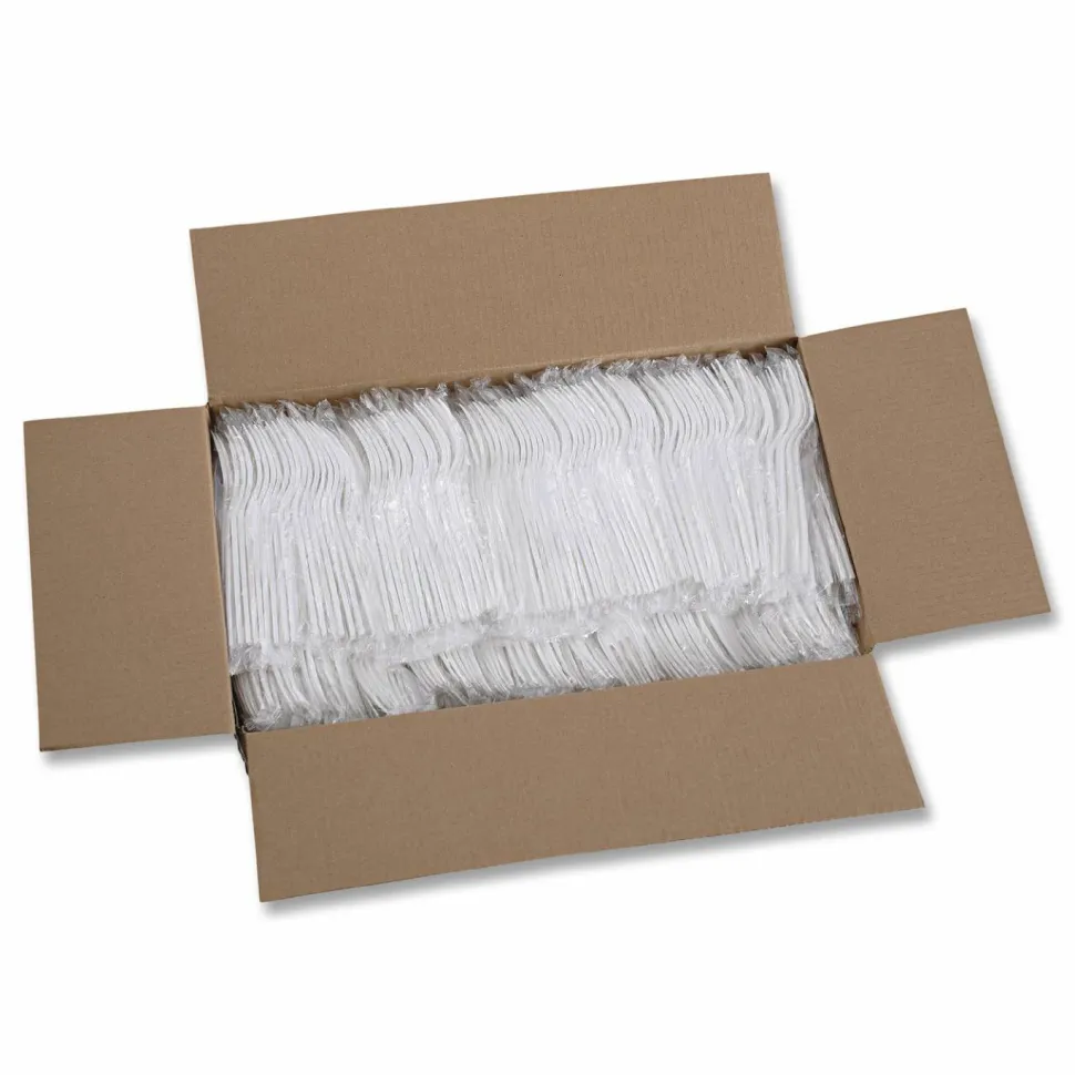 Boardwalk Heavyweight Wrapped Polypropylene Cutlery, Fork, Plastic, White, 1,000/Carton
