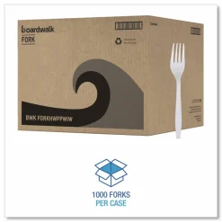 Boardwalk Heavyweight Wrapped Polypropylene Cutlery, Fork, Plastic, White, 1,000/Carton