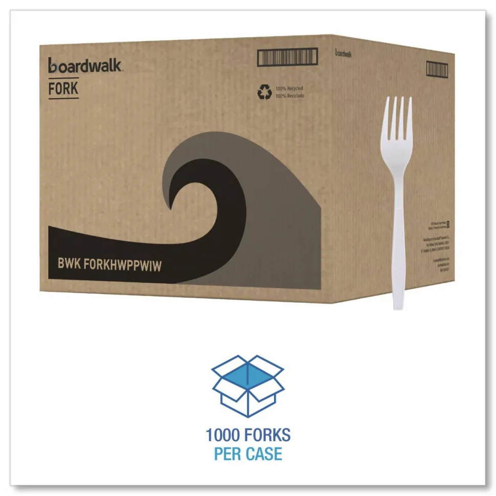 Boardwalk Heavyweight Wrapped Polypropylene Cutlery, Fork, Plastic, White, 1,000/Carton