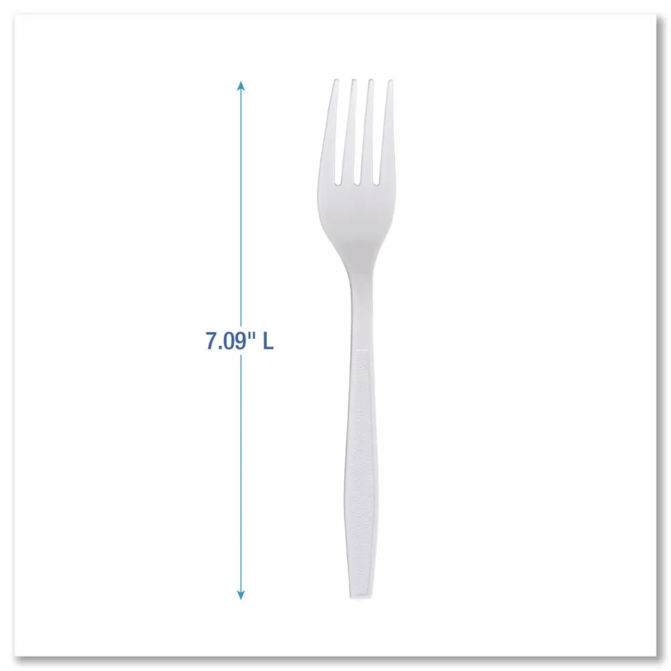Boardwalk Heavyweight Wrapped Polypropylene Cutlery, Fork, Plastic, White, 1,000/Carton