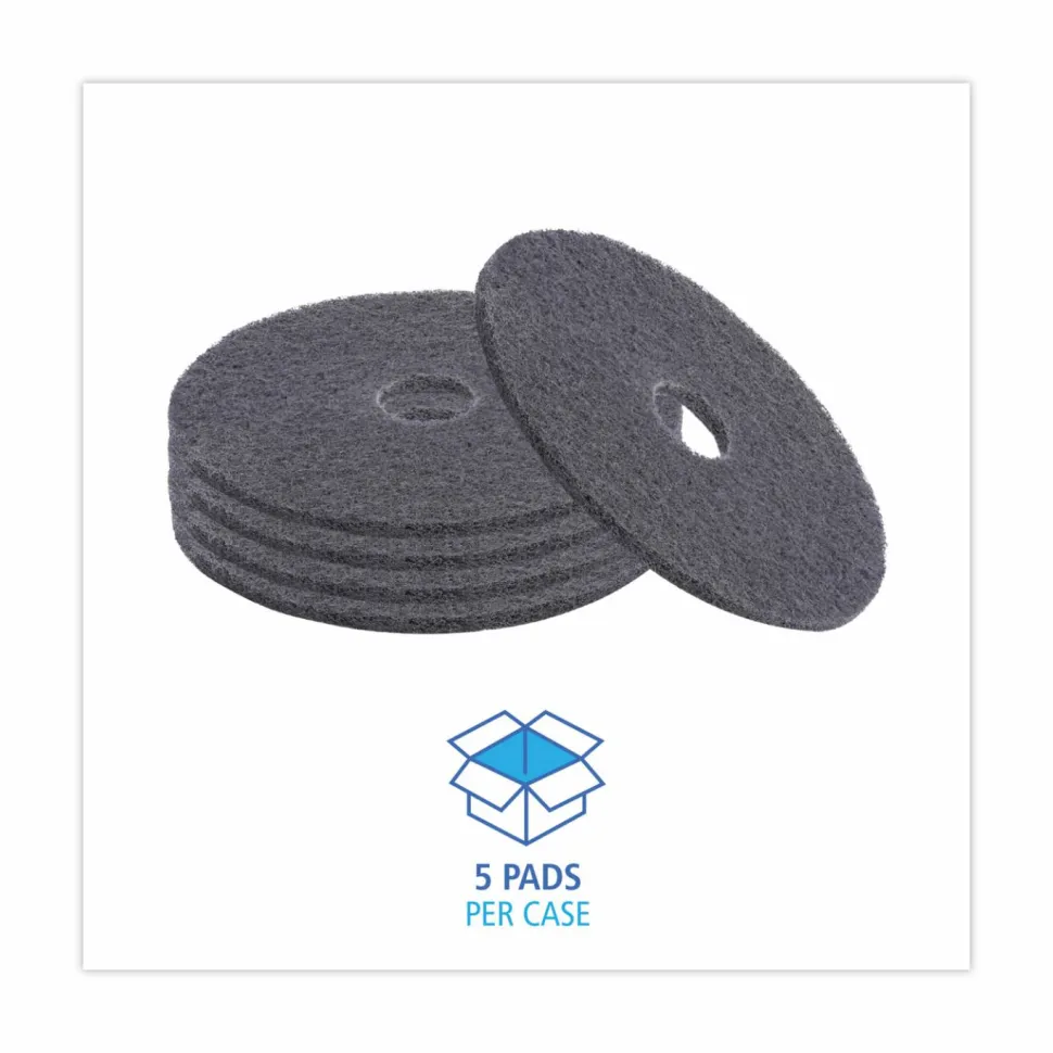 Boardwalk High Performance Stripping Floor Pads, 17" Diameter, Black, 5/Carton