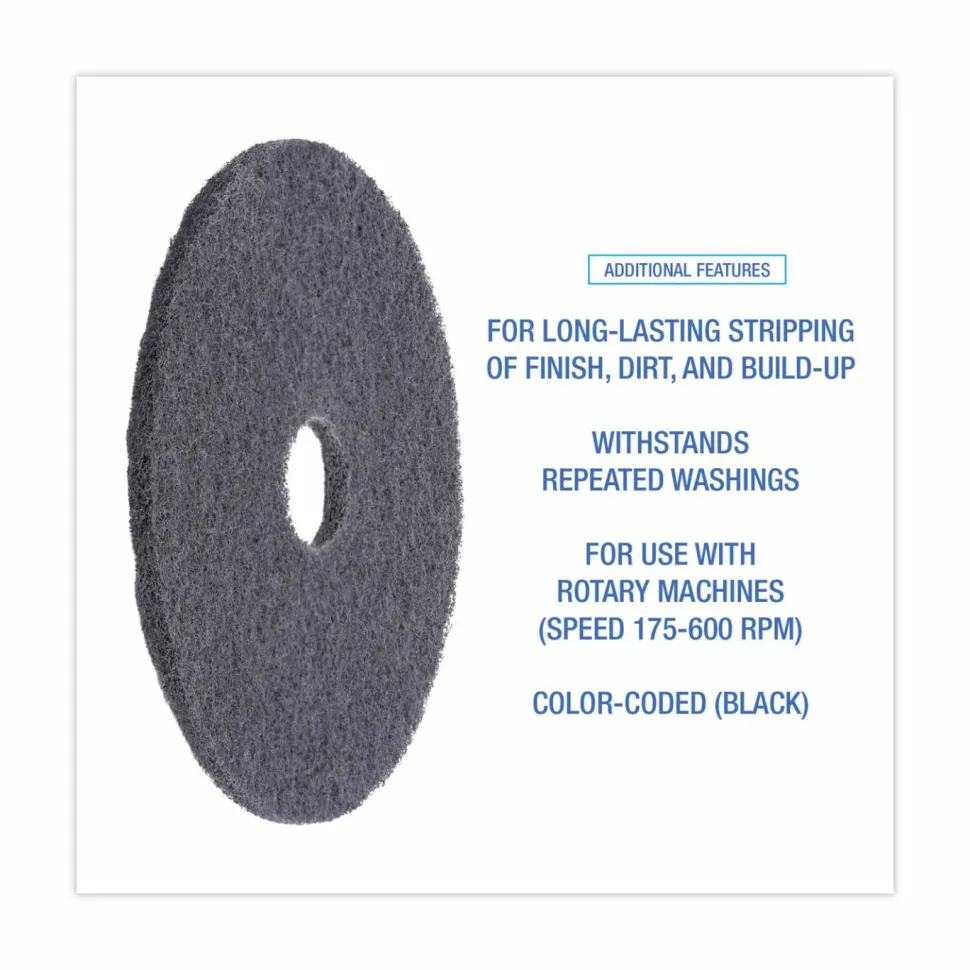 Boardwalk High Performance Stripping Floor Pads, 17" Diameter, Black, 5/Carton