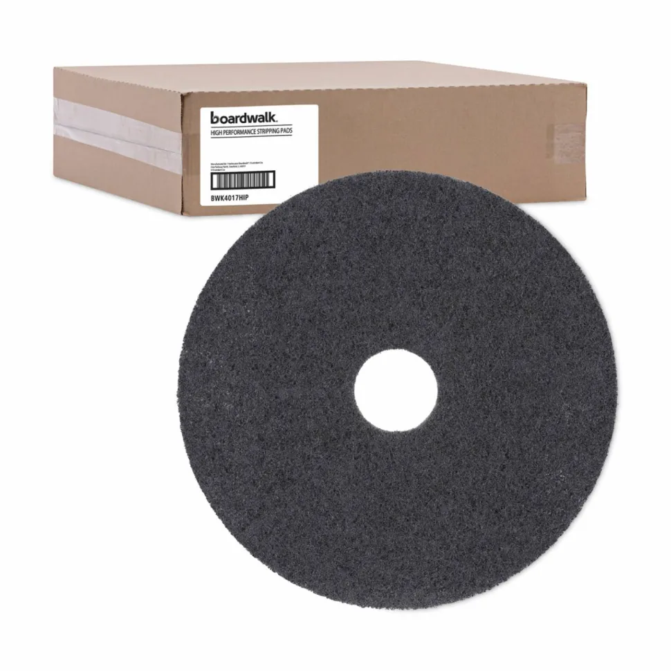Boardwalk High Performance Stripping Floor Pads, 17" Diameter, Black, 5/Carton