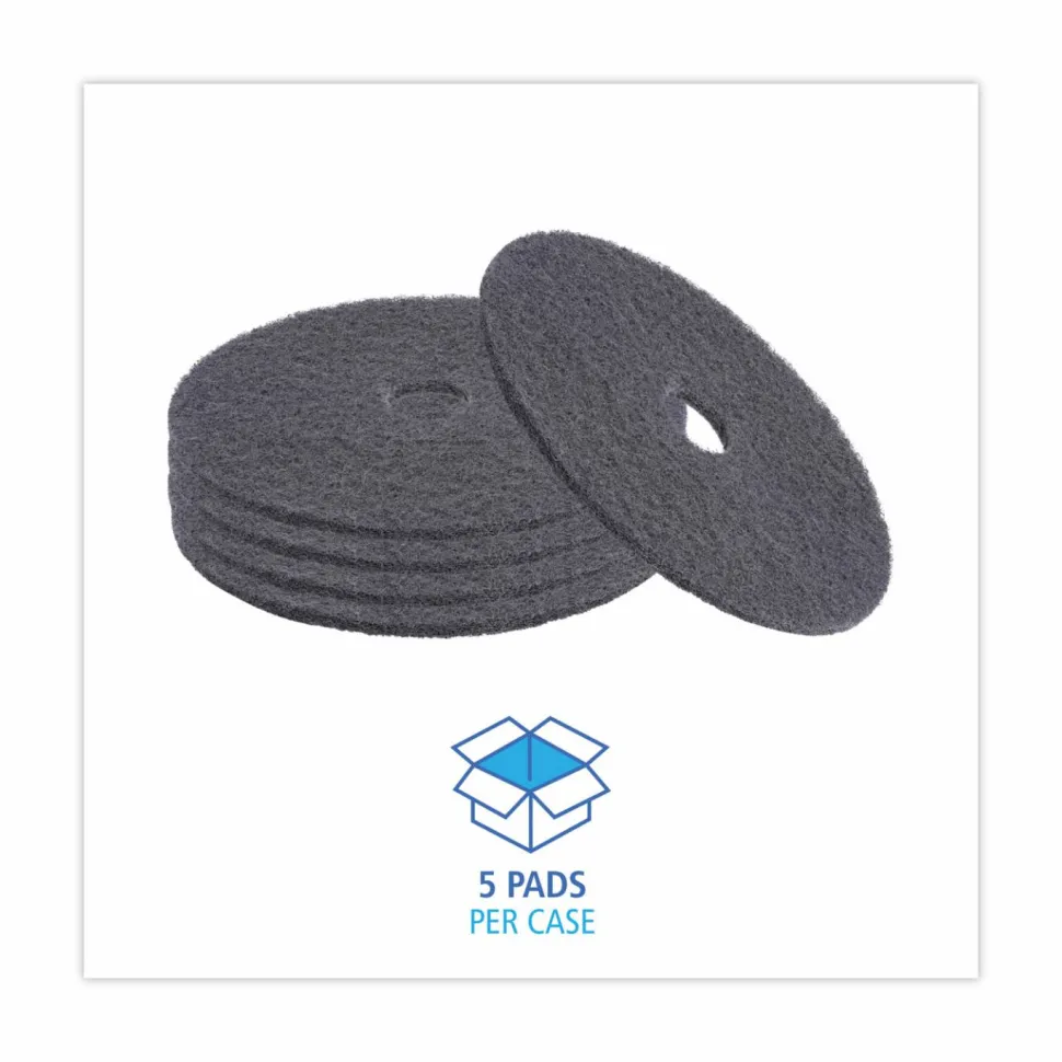 Boardwalk High Performance Stripping Floor Pads, 20" Diameter, Black, 5/Carton
