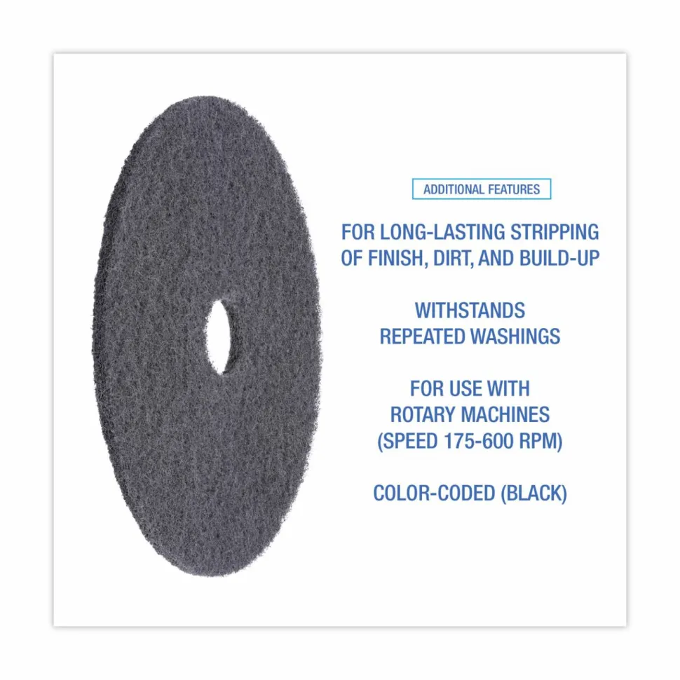 Boardwalk High Performance Stripping Floor Pads, 20" Diameter, Black, 5/Carton