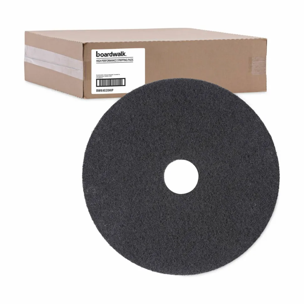 Boardwalk High Performance Stripping Floor Pads, 20" Diameter, Black, 5/Carton