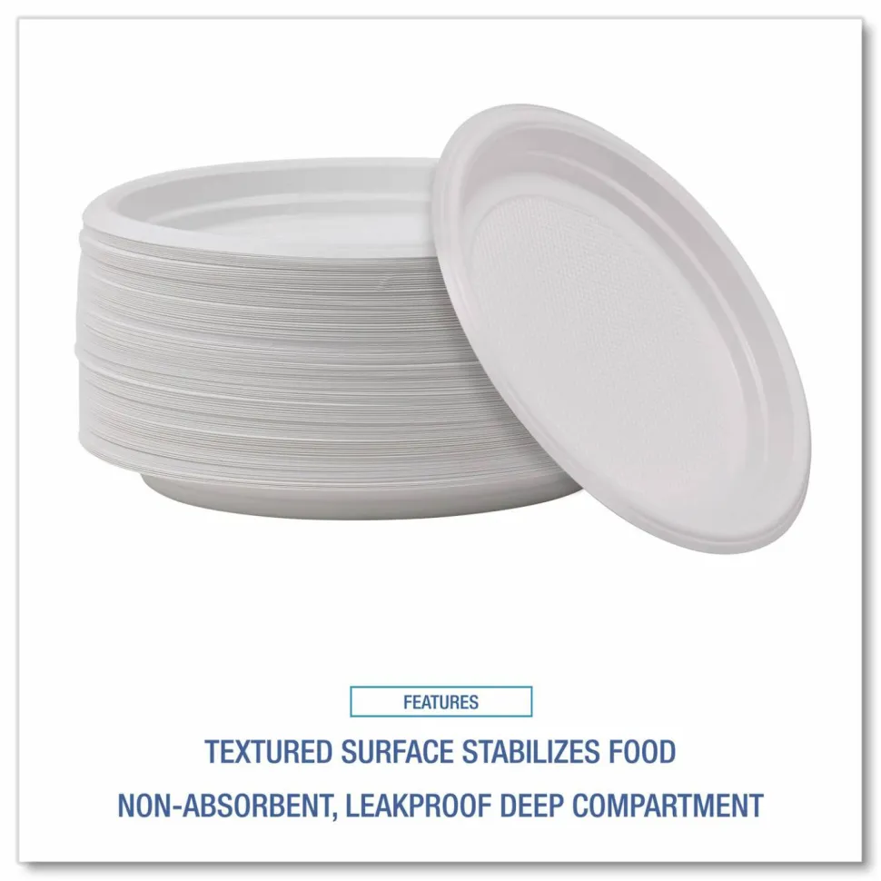 Boardwalk Hi-Impact Plastic Dinnerware, Plate, 9" dia, White, 500/Carton