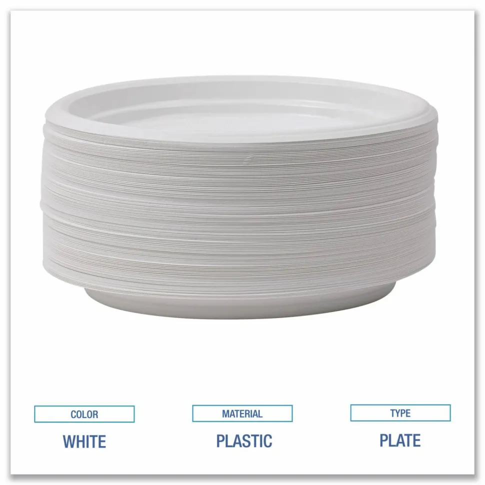 Boardwalk Hi-Impact Plastic Dinnerware, Plate, 9" dia, White, 500/Carton