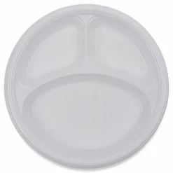 Boardwalk Hi-Impact Plastic Dinnerware, 3-Compartment Plate, 10" dia, White, 500/Carton