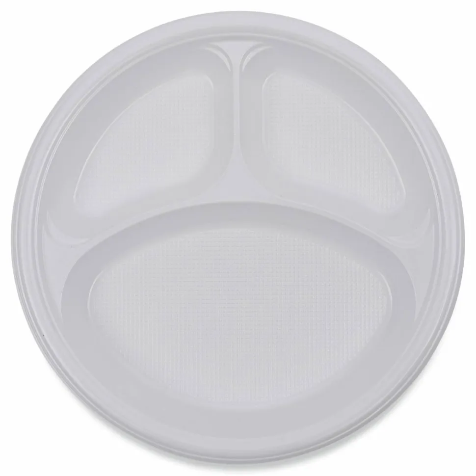Boardwalk Hi-Impact Plastic Dinnerware, 3-Compartment Plate, 10" dia, White, 500/Carton
