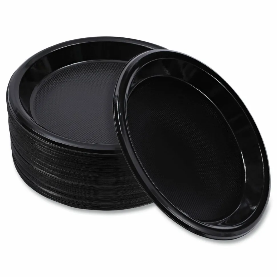 Boardwalk Hi-Impact Plastic Dinnerware, Plate, 6" dia, Black, 1,000/Carton