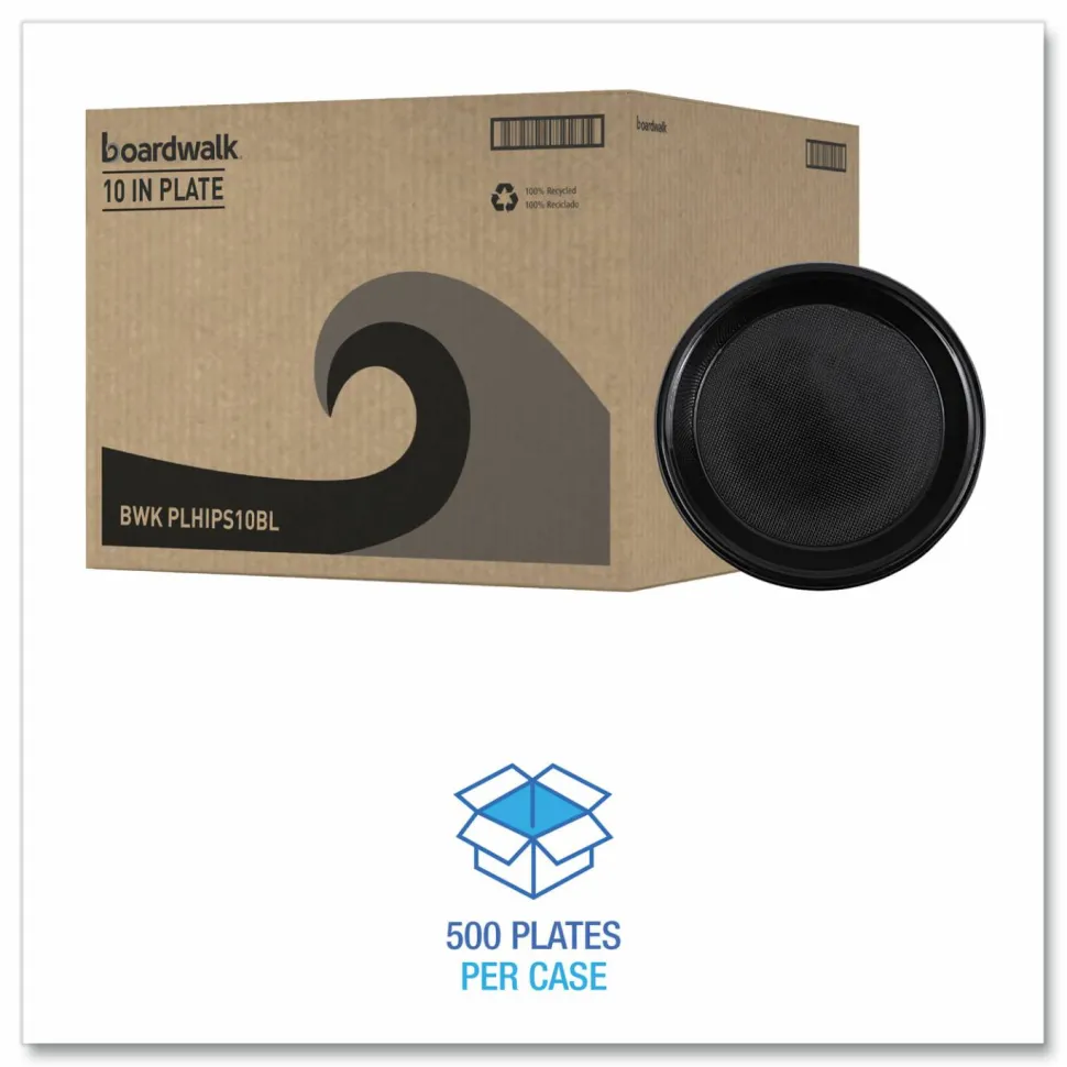 Boardwalk Hi-Impact Plastic Dinnerware, Plate, 6" dia, Black, 1,000/Carton