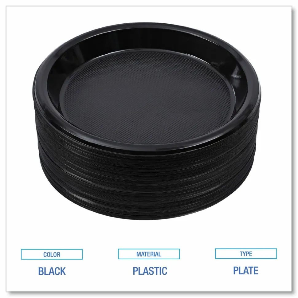 Boardwalk Hi-Impact Plastic Dinnerware, Plate, 6" dia, Black, 1,000/Carton