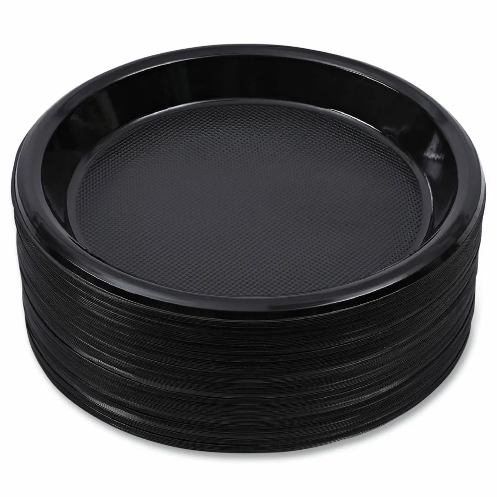 Boardwalk Hi-Impact Plastic Dinnerware, Plate, 6" dia, Black, 1,000/Carton