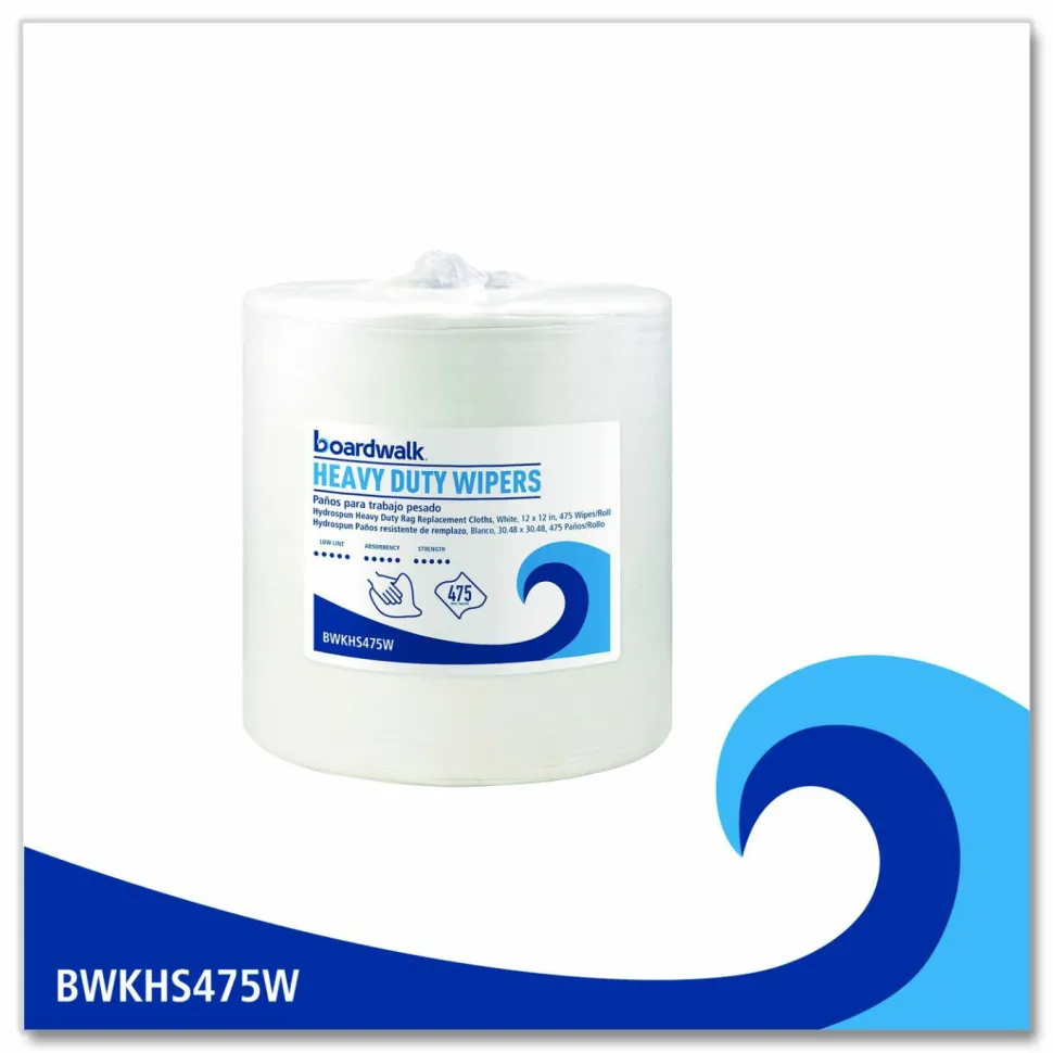 Boardwalk Hydrospun Wipers, Heavy Duty, 12 x 12, White, 475/Roll
