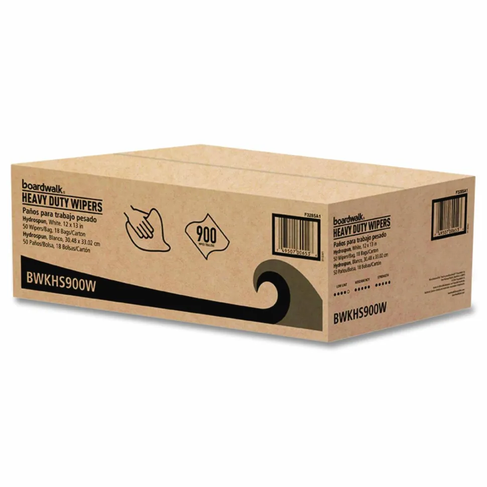 Boardwalk Hydrospun Wipers, 1-Ply, 12 x 13, White, 50/Bag, 18 Bags/Carton