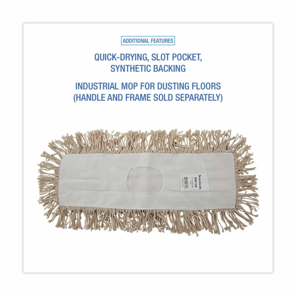 Boardwalk Industrial Dust Mop Head, Hygrade Cotton, 18 x 5, White