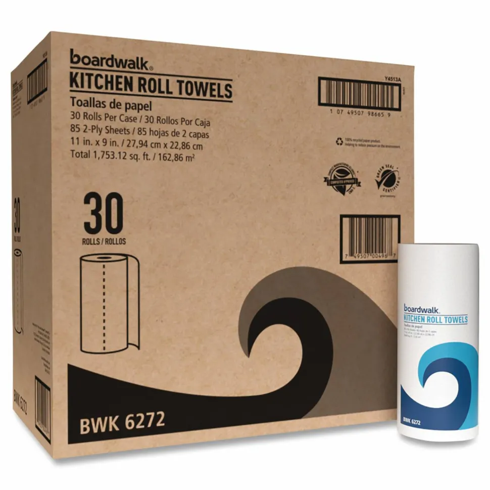 Boardwalk Kitchen Roll Towel, 2-Ply, 11 x 9, White, 85 Sheets/Roll, 30 Rolls/Carton