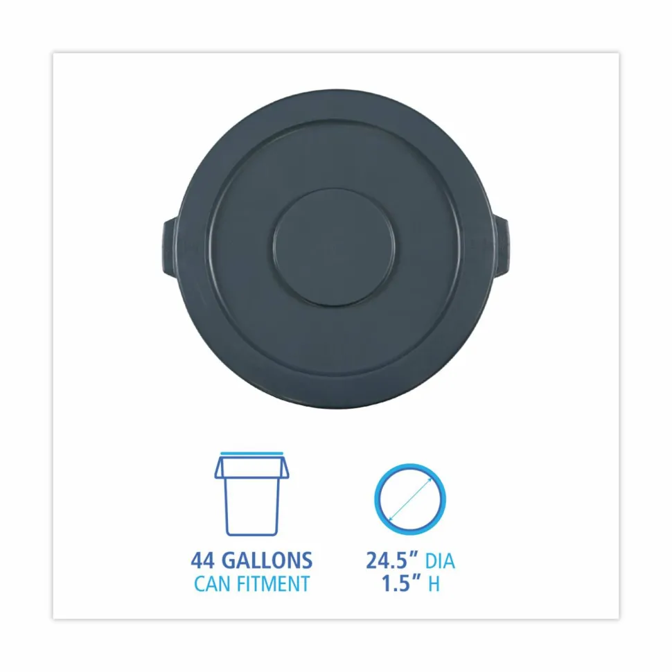 Boardwalk Lids for 44 gal Waste Receptacles, Flat-Top, Round, Plastic Gray