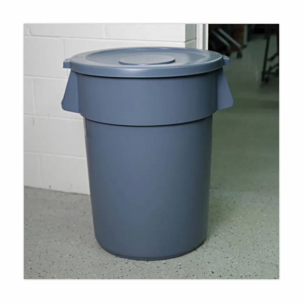 Boardwalk Lids for 44 gal Waste Receptacles, Flat-Top, Round, Plastic Gray