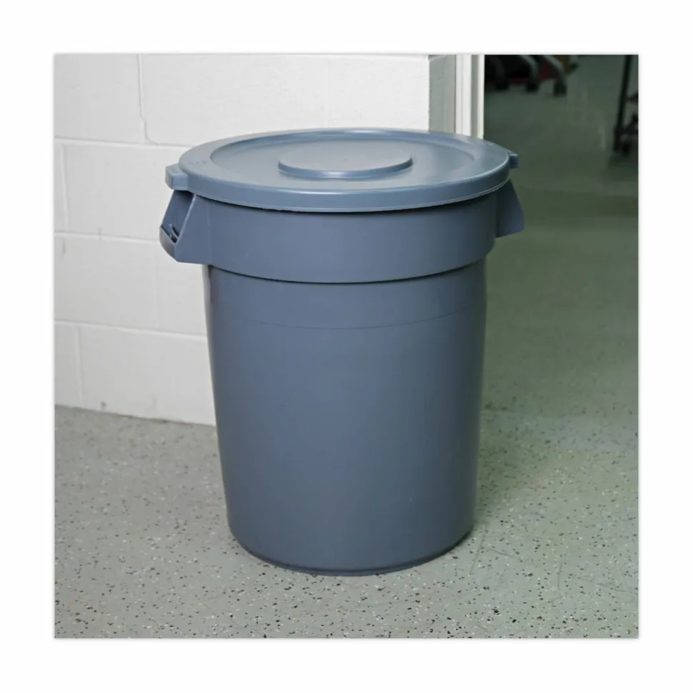Boardwalk Lids for 32 gal Waste Receptacle, Flat-Top, Round, Plastic, Gray
