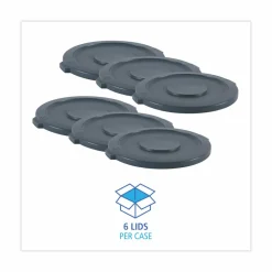 Boardwalk Lids for 32 gal Waste Receptacle, Flat-Top, Round, Plastic, Gray