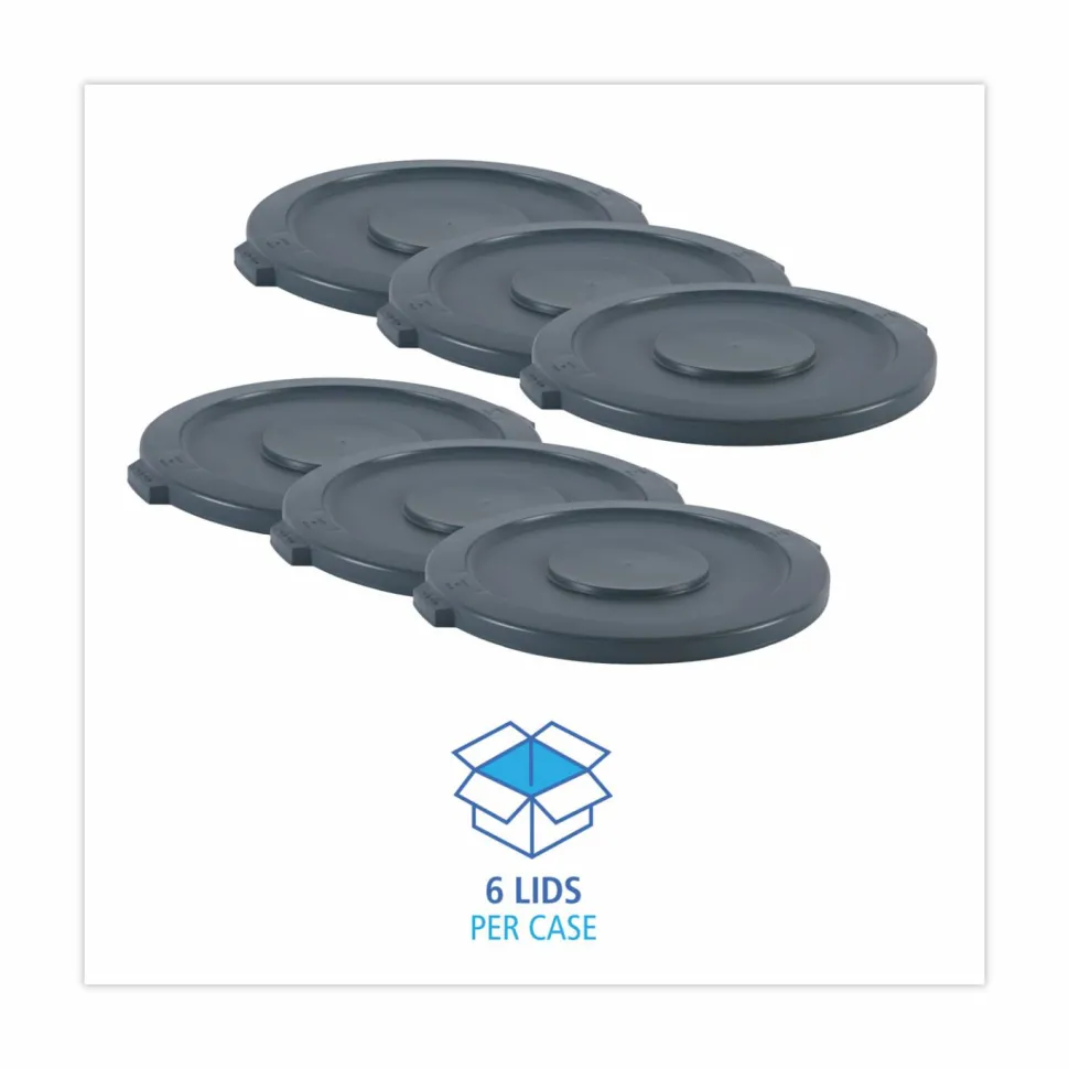 Boardwalk Lids for 32 gal Waste Receptacle, Flat-Top, Round, Plastic, Gray