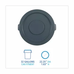 Boardwalk Lids for 32 gal Waste Receptacle, Flat-Top, Round, Plastic, Gray