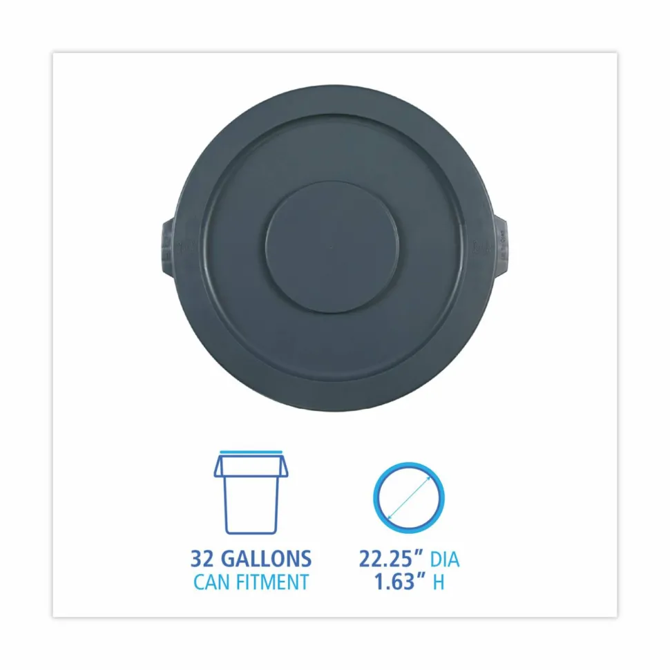 Boardwalk Lids for 32 gal Waste Receptacle, Flat-Top, Round, Plastic, Gray