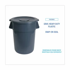 Boardwalk Lids for 32 gal Waste Receptacle, Flat-Top, Round, Plastic, Gray