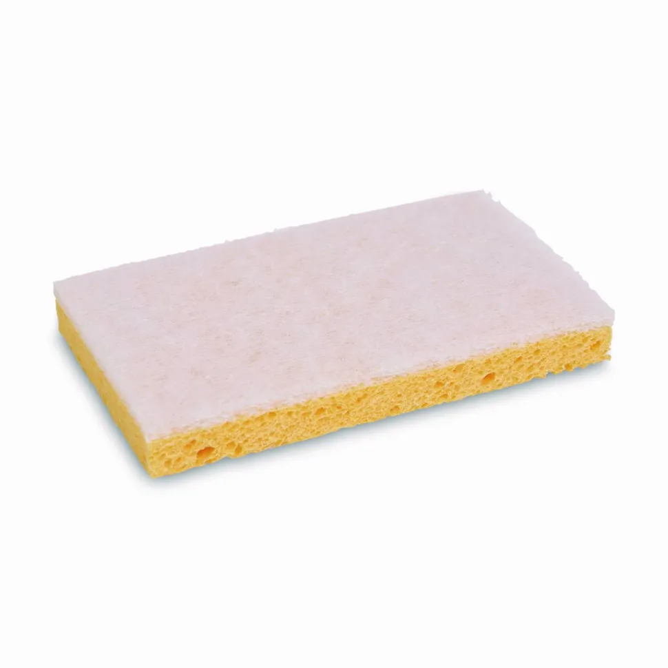 Boardwalk Light-Duty Scrubbing Sponge, Individually Wrapped, 3.6 x 6.1, 0.7" Thick, Yellow/White, 20/Carton