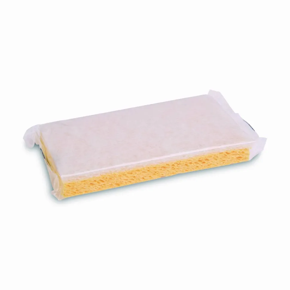 Boardwalk Light-Duty Scrubbing Sponge, Individually Wrapped, 3.6 x 6.1, 0.7" Thick, Yellow/White, 20/Carton