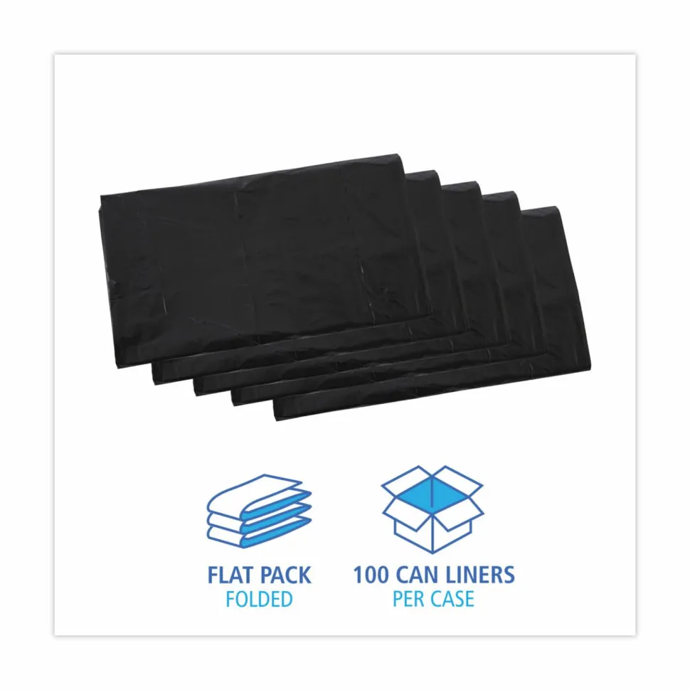 Boardwalk Linear Low Density Industrial Can Liners, 45 gal, 0.7 mil, 40" x 46", Black, Flat Pack, 100/Carton