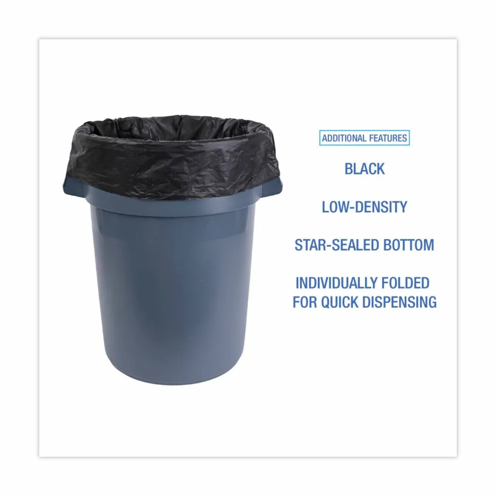 Boardwalk Linear Low Density Industrial Can Liners, 45 gal, 0.7 mil, 40" x 46", Black, Flat Pack, 100/Carton