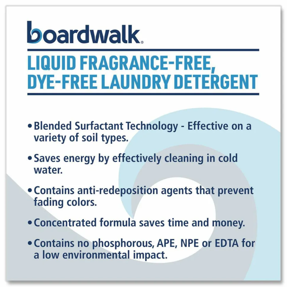 Boardwalk Liquid Fragrance-Free, Dye-Free Laundry Detergent, Unscented, 1 gal Bottle, 4/Carton