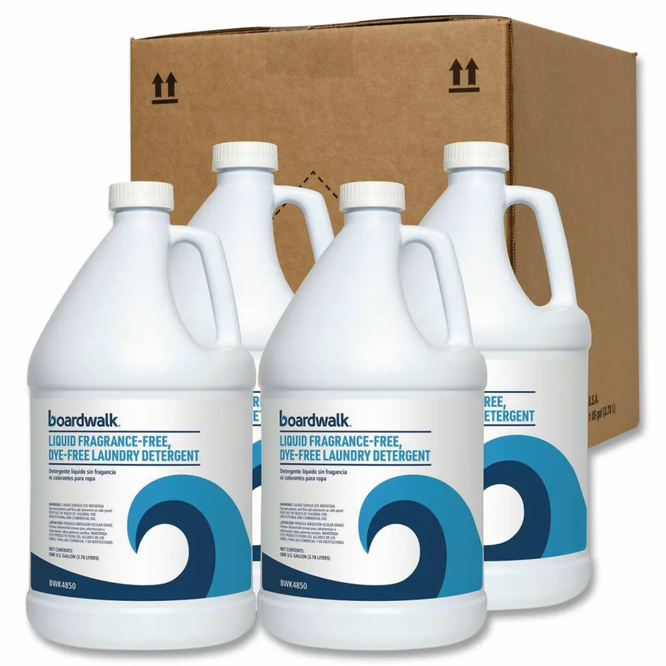 Boardwalk Liquid Fragrance-Free, Dye-Free Laundry Detergent, Unscented, 1 gal Bottle, 4/Carton