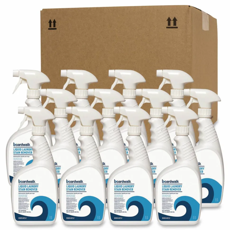 Boardwalk Liquid Laundry Stain Remover, Fresh and Clean Scent, 32 oz Bottle, 6/Carton