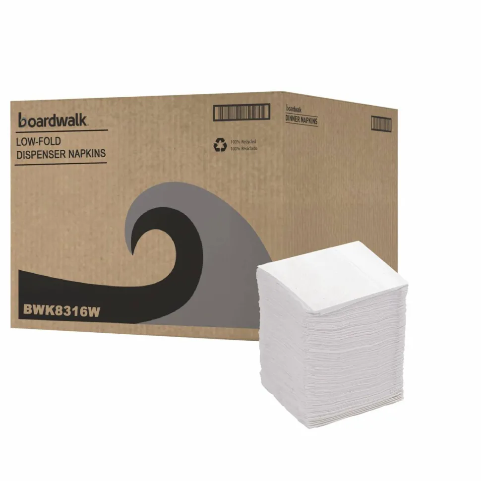 Boardwalk Low-Fold Dispenser Napkins, 1-Ply, 7 x 12, White, 400/Pack, 20 Packs//Carton