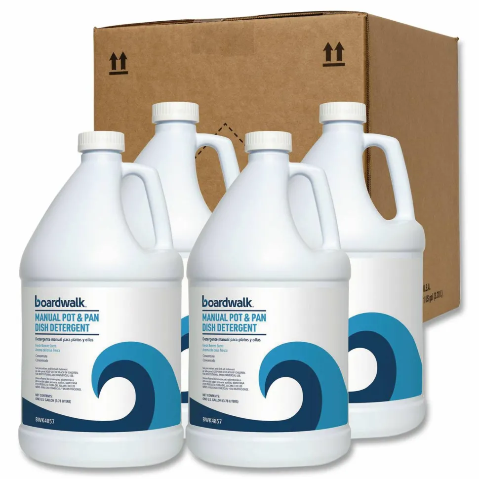 Boardwalk Manual Pot and Pan Dish Detergent, Fresh Breeze Scent, 1 gal Bottle, 4/Carton