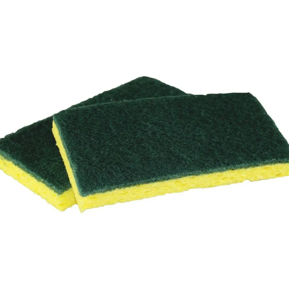 Boardwalk Medium-Duty Scrubbing Sponges, 3 5/8" x 6 1/8", Yellow/Green, Pack Of 20 Sponges