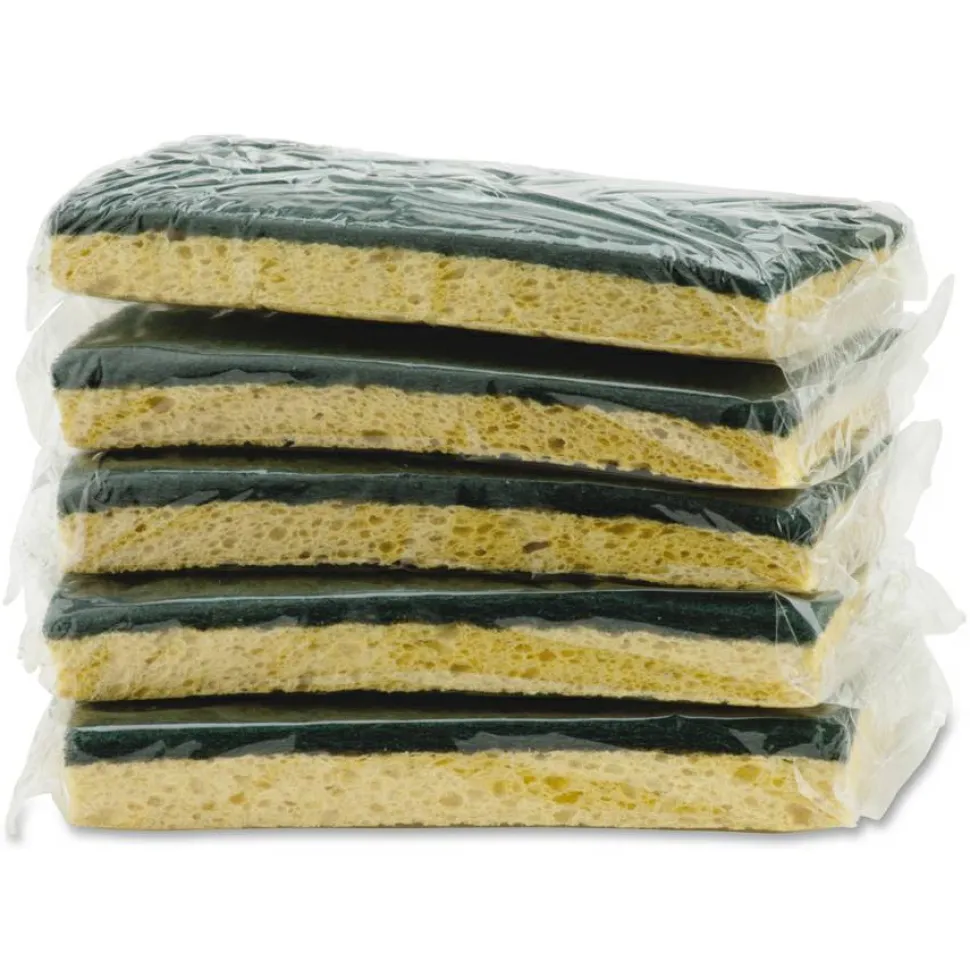 Boardwalk Medium-Duty Scrubbing Sponges, 3 5/8" x 6 1/8", Yellow/Green, Pack Of 20 Sponges