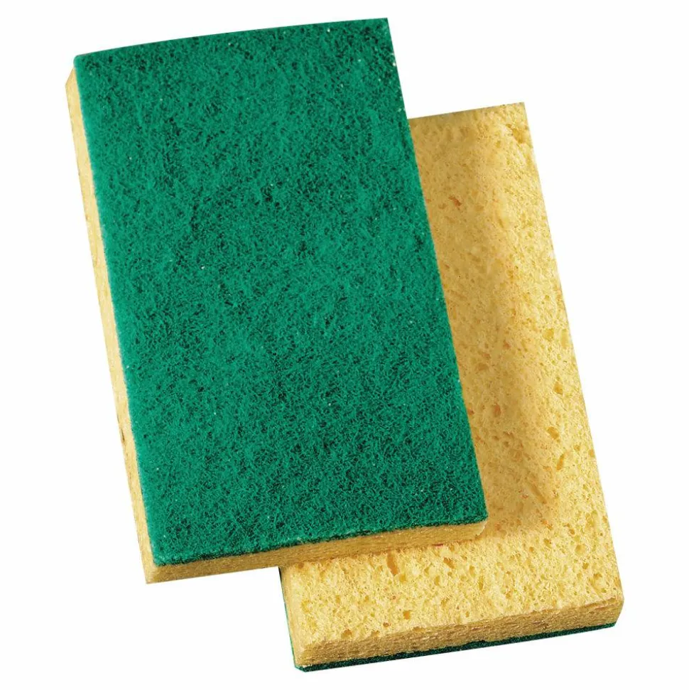 Boardwalk Medium-Duty Scrubbing Sponges, 3 5/8" x 6 1/8", Yellow/Green, Pack Of 20 Sponges