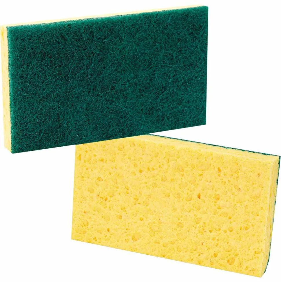 Boardwalk Medium-Duty Scrubbing Sponges, 3 5/8" x 6 1/8", Yellow/Green, Pack Of 20 Sponges