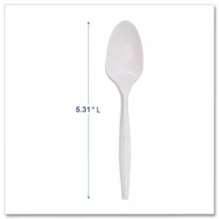 Boardwalk Mediumweight Polypropylene Cutlery, Spoon, 5.31", Plastic, White, 1,000/Carton