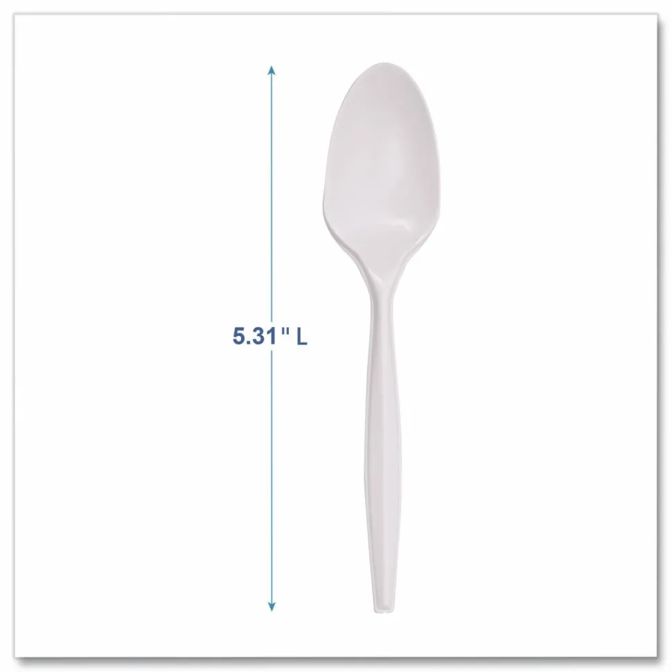 Boardwalk Mediumweight Polypropylene Cutlery, Spoon, 5.31", Plastic, White, 1,000/Carton