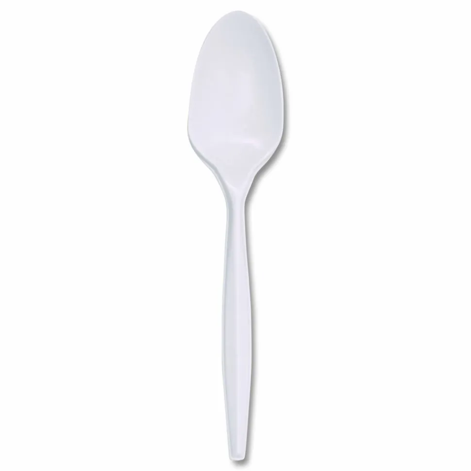 Boardwalk Mediumweight Polypropylene Cutlery, Spoon, 5.31", Plastic, White, 1,000/Carton